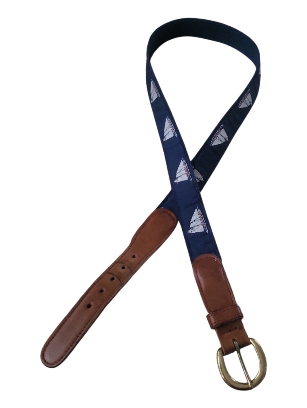 Vintage Preston Leather Company Nautical Sailboat Preppy Canvas Leather Belt 40 - Picture 9 of 10